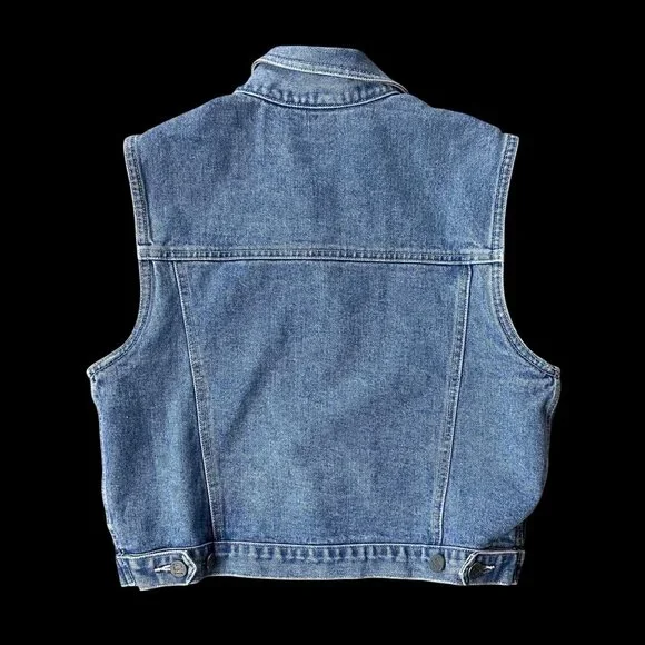 Vintage Denim Vest Sleeveless Jacket Small Blue Cotton NY Jeans Hong Kong Y2K - Picture 3 of 8